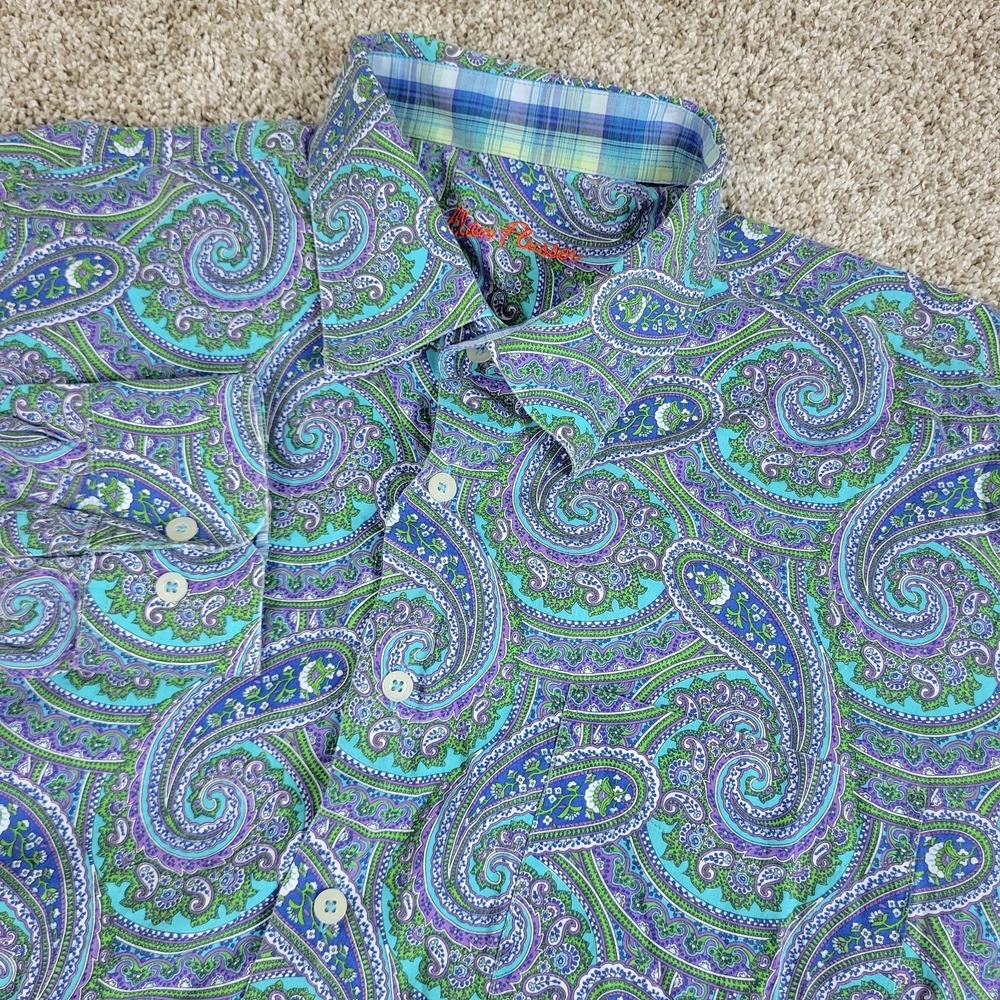 Alan Flusser Mens 2XL Multicolor AOP Paisley Button Down Long Sleeve